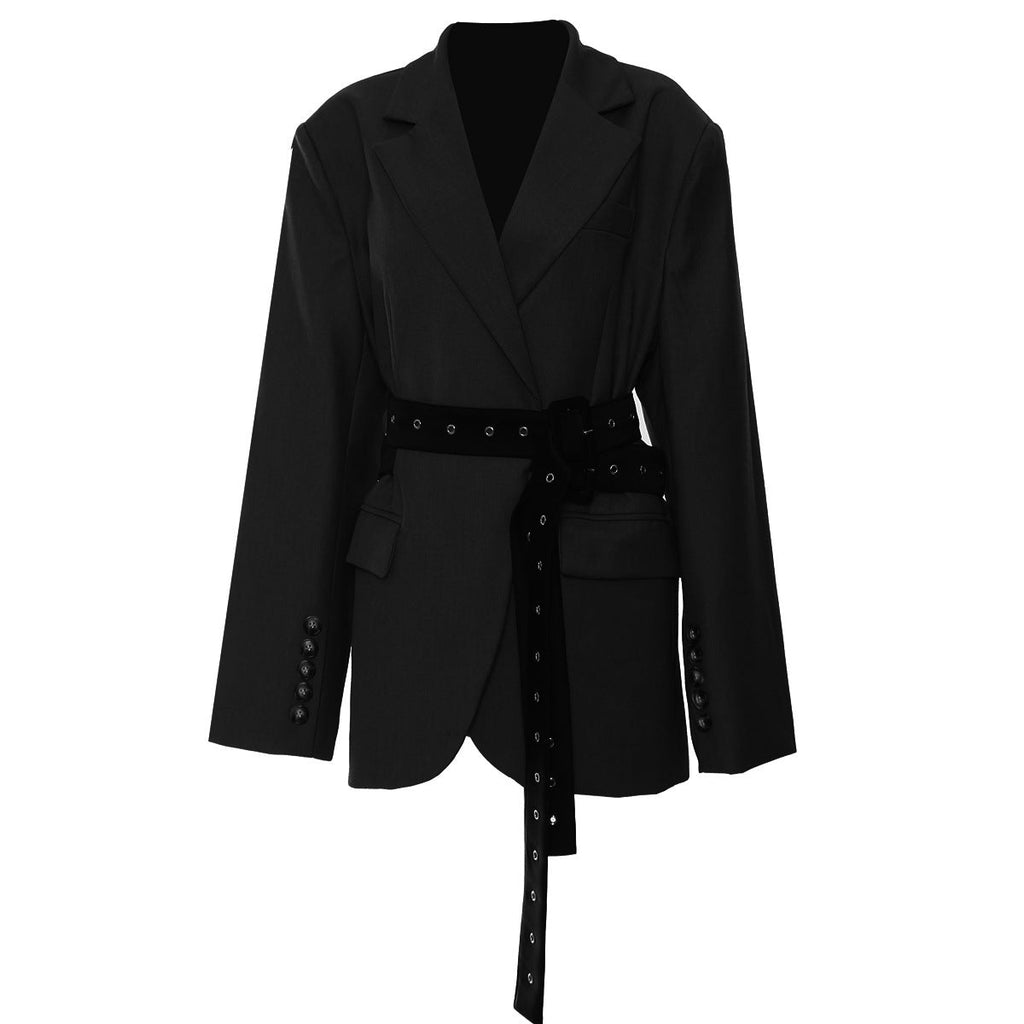 Herbst Winter Doppelgürtel Dekonstruktion Blazer Oberteile Damen