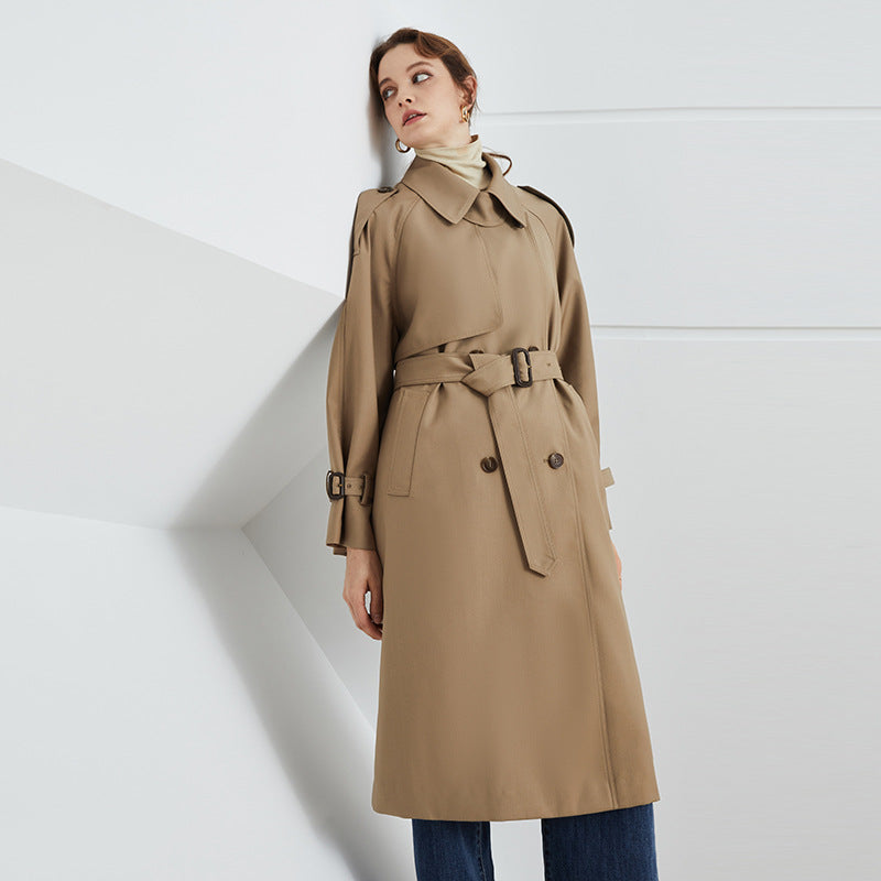 Element Britischer zweireihiger, locker fallender, langer Trenchcoat für Damen für Herbst und Winter