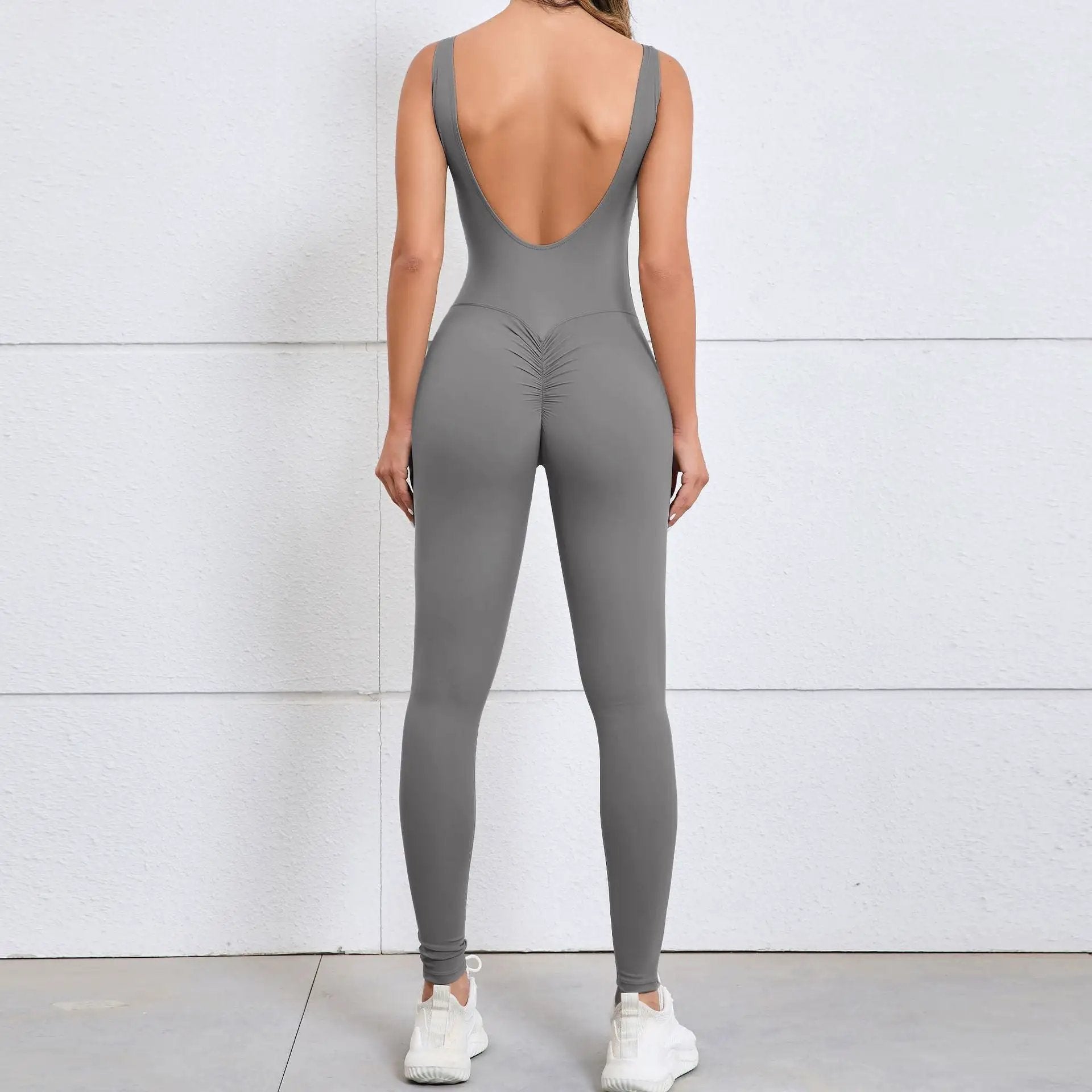 Hollow Out Cutout Beauty Back Peach Hip Tight Yoga Jumpsuit Naked Women Sense Quick Drying Sports One Piece Workout Clothes by Wanita Store