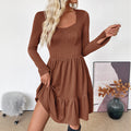 Herbst Elegantes Retro A-Linien-Strickkleid mit Taillenbetonung, einfarbigem Karree-Ausschnitt