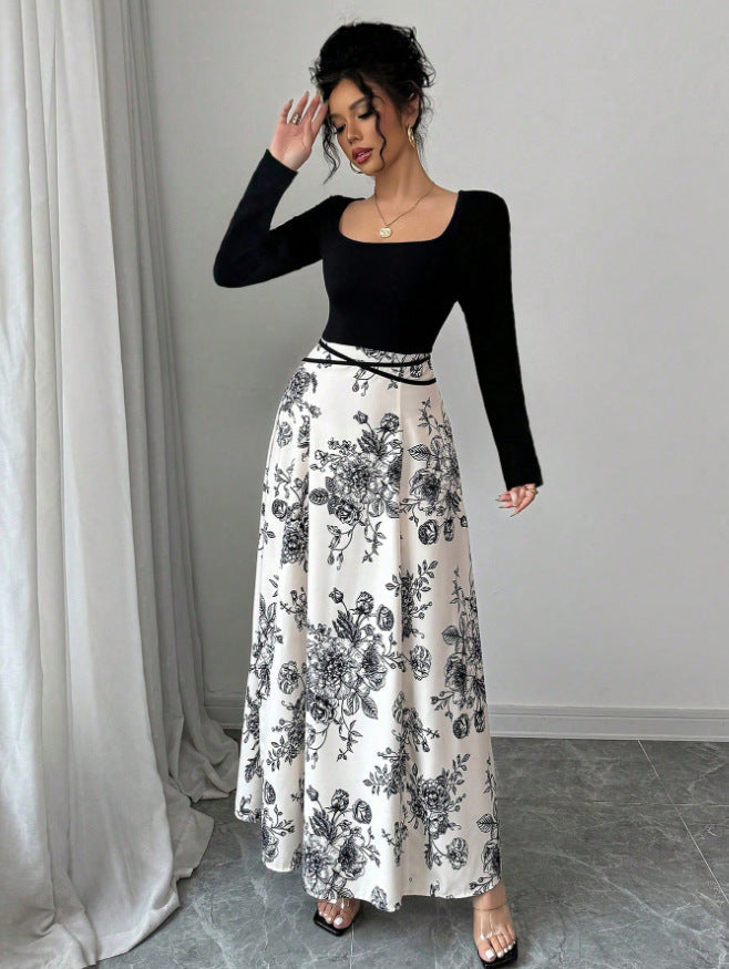Damenkleid Sommer Schlankmachendes Schnürkleid mit Blumenmuster