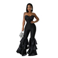 Sexy Tube Top Solid Color Pleated Lace Jumpsuit for Women