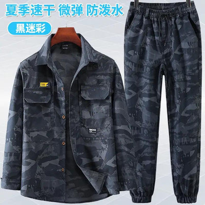 Summer stretch suit quick-drying sweat-absorbent work clothes air-conditioning cool labor protection work clothes wear-resistant breathable tooling by Dropshipman