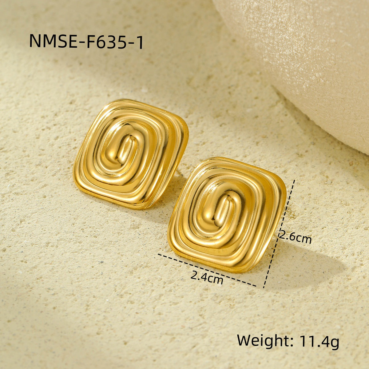 Gold Stainless Steel Rectangular Spiral Texture Titanium Steel Earrings Non Fading Stainless Steel Studs Women