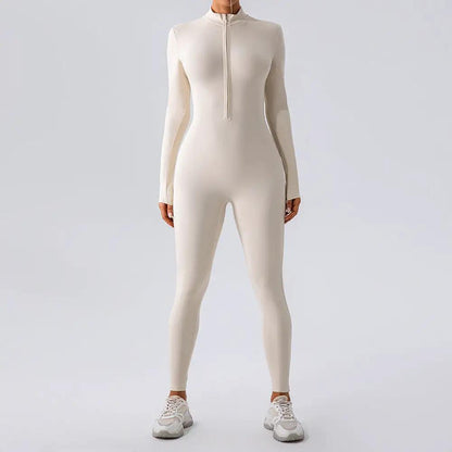 Zipper Nude Feel Long Sleeve Yoga Jumpsuit Women Sports Fitness Training Dance One Piece Bodysuit by Wanita Store