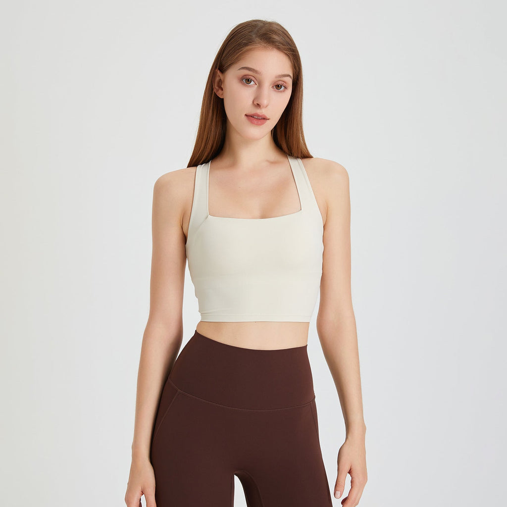 Nude Feel Nahtloser stoßfester Sport-BH Damen Beauty-Rücken Kreuz-Westen Lauf-Push-up Yoga Workout BH