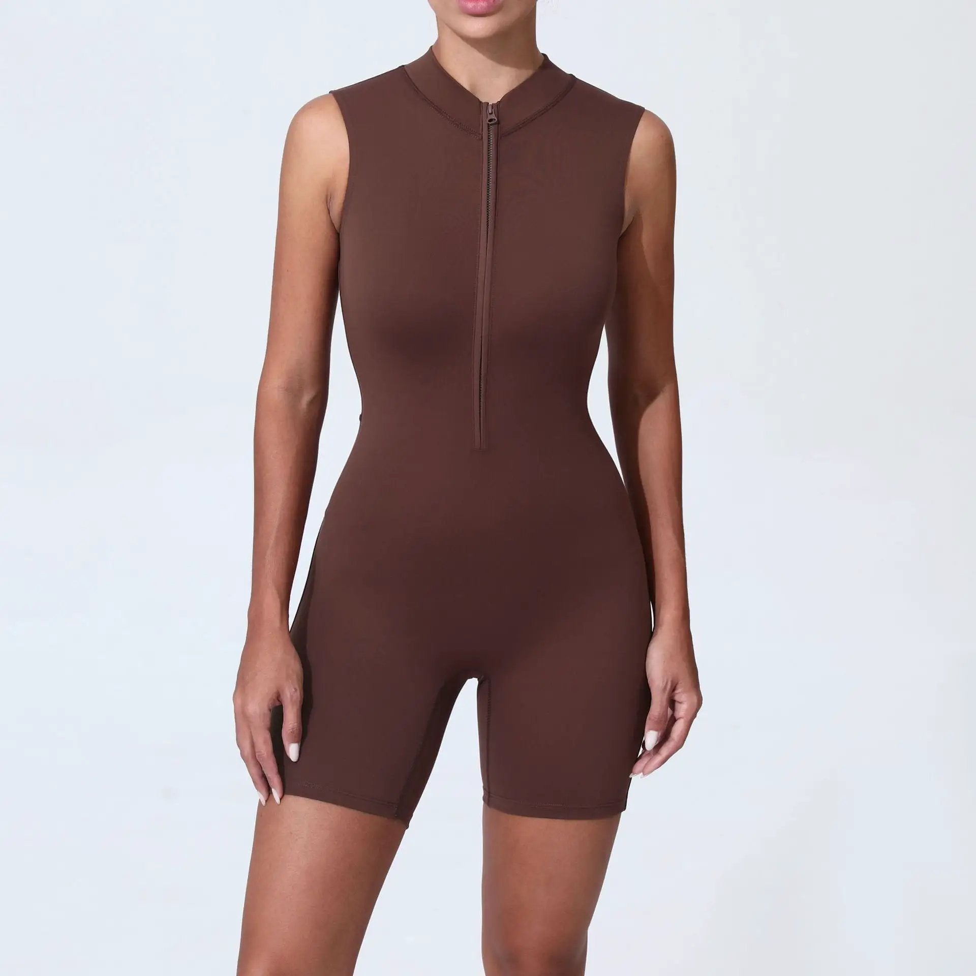 Autumn Sand Women Dance Fitness Tight Sports Jumpsuit Summer Zipper Sleeveless Yoga Jumpsuit by Wanita Store