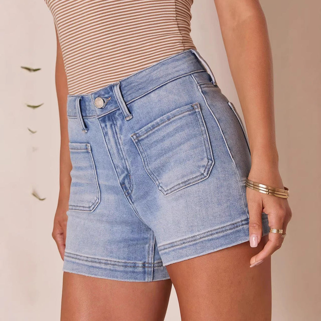Women Denim Shorts Comfortable Classic Washed Stretch Shorts