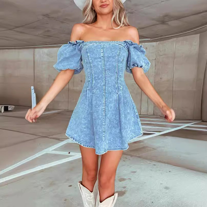 Frühling Sommer Sexy Slim Fit Jeans-Kurzarmkleid Damenbekleidung