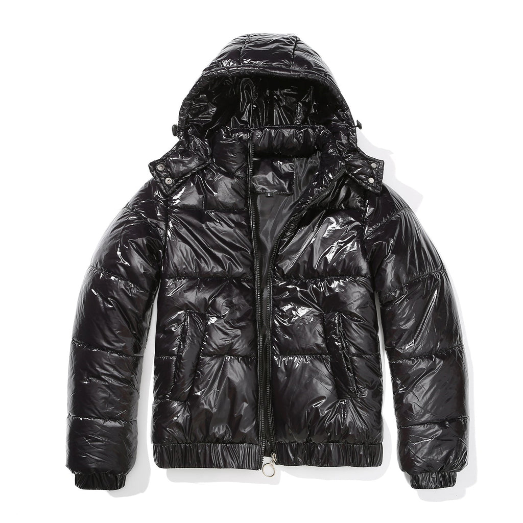 Damen Winter Kapuzen Steppjacke aus Baumwolle 20D Film Spritzwassergeschützt Modische Jacke Langarm Glänzende Baumwoll Steppjacke