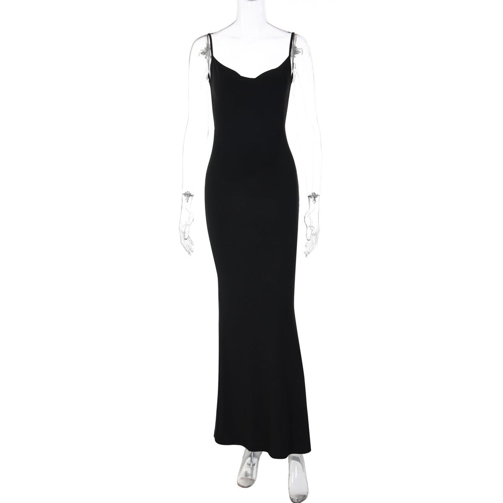 Summer Sequined Butterfly Decoration Solid Color Sexy Suspenders Backless Dress
