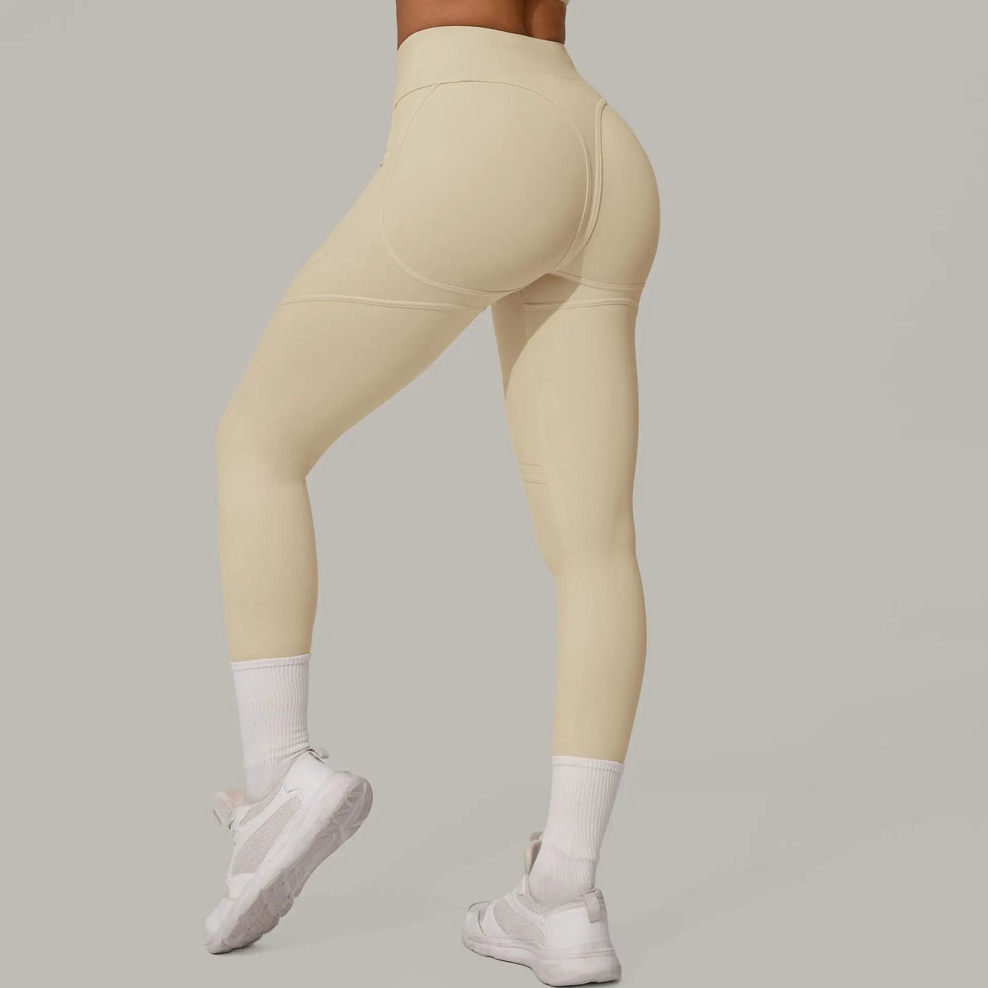 Autumn Sand High Waist Hip Lift Brushed Yoga Pants Running Quick Drying Fitness Pants Waist Slimming Hip Tight Sports Pants by Wanita Store
