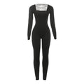 Women Clothing Autumn Winter Sexy U Collar Backless Lace up Long Sleeve Solid Color Hip Lifting Jumpsuit