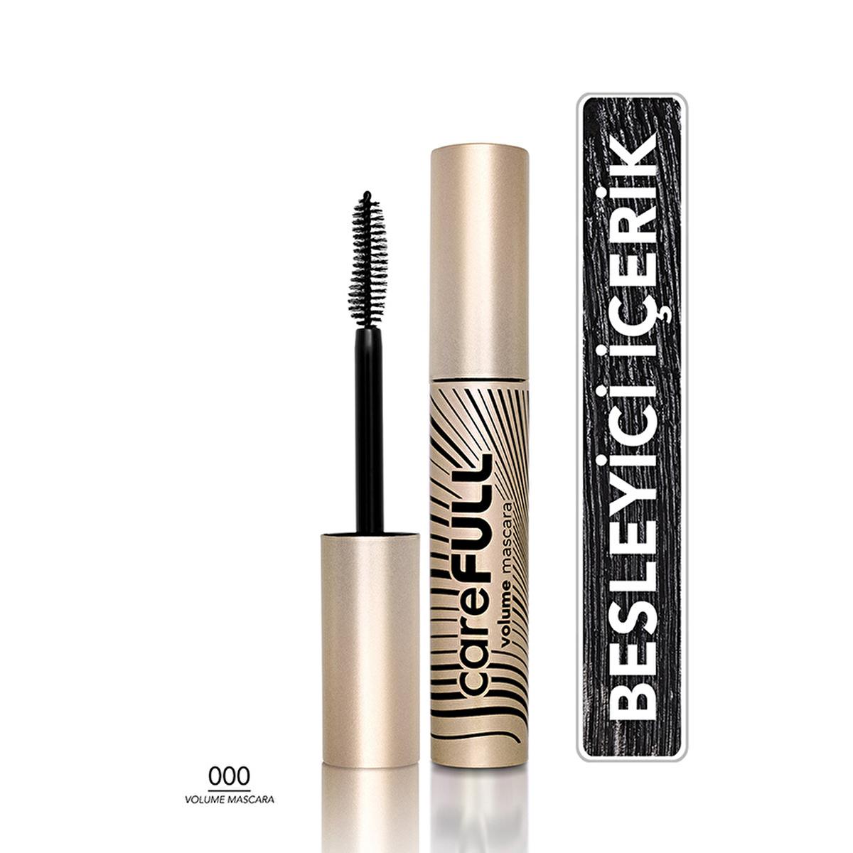 Flormar CareFULL Volume: Lash Strengthening Black Mascara for Thicker, Longer Eyelashes - Jojoba &amp; Almond Oil, Collagen Infused, Non-Clumping