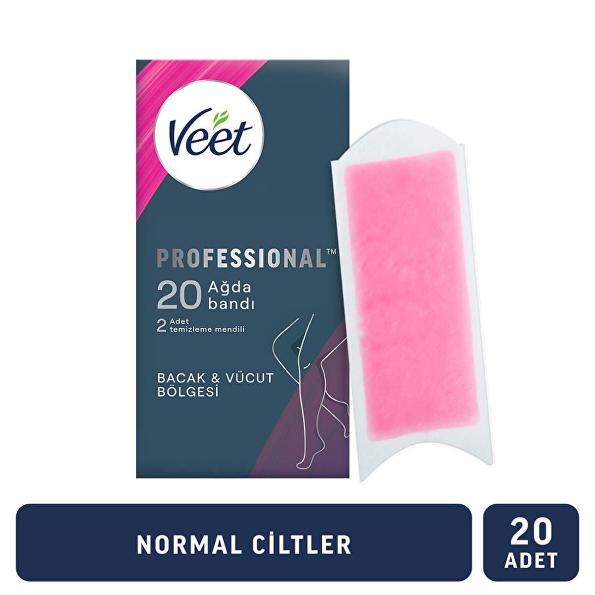Veet Profesyonel Wax Strips for Hair Removal - Easy Gelwax Technology for Smooth Skin up to 28 Days - Normal Skin, 20 Strips