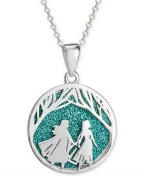 Disney Crystal Frozen Elsa Anna Pendant Necklace in Sterling Silver