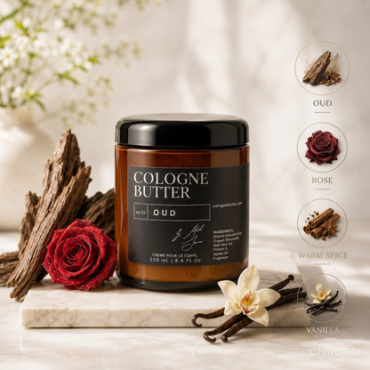 OUD - Luxury Fragrance Body Butter – Oud, Rose &amp; Warm Spice Scent Moisturizing Skin Butter | Cologne Butter