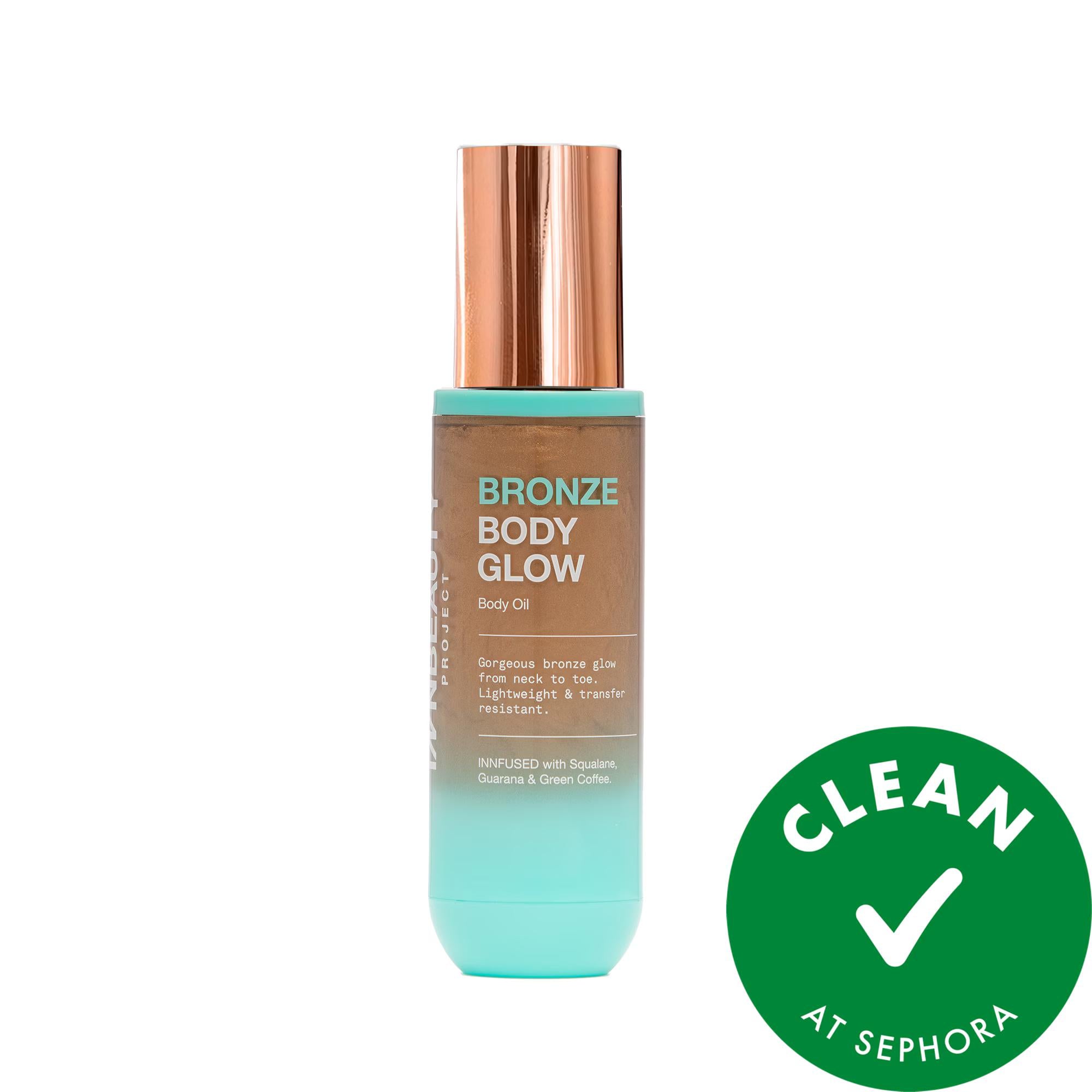 Bronze Body Glow: Transfer-Resistant Luminizing Body Oil with Squalane, Guarana &amp; Green Coffee Extract for Radiant Hydration