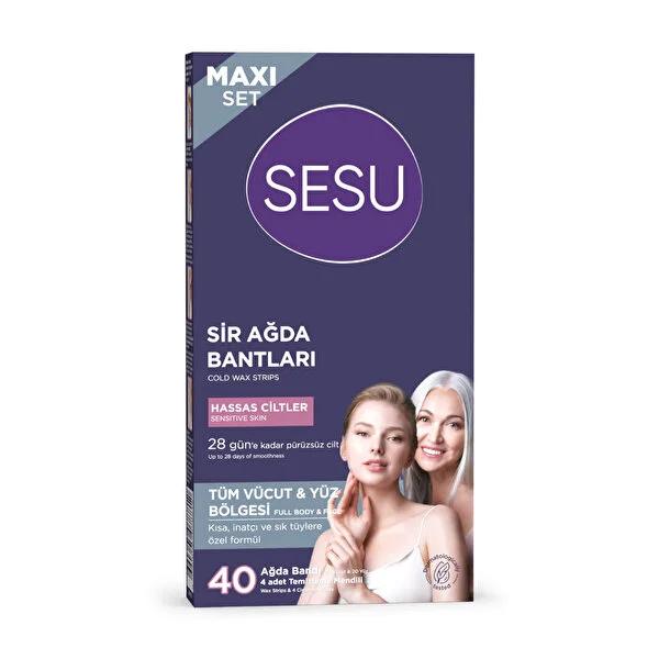 Sesu Wax Strips: Sensitive Skin Formula, 40 Strips - Easy &amp; Effective Hair Removal for Face &amp; Body