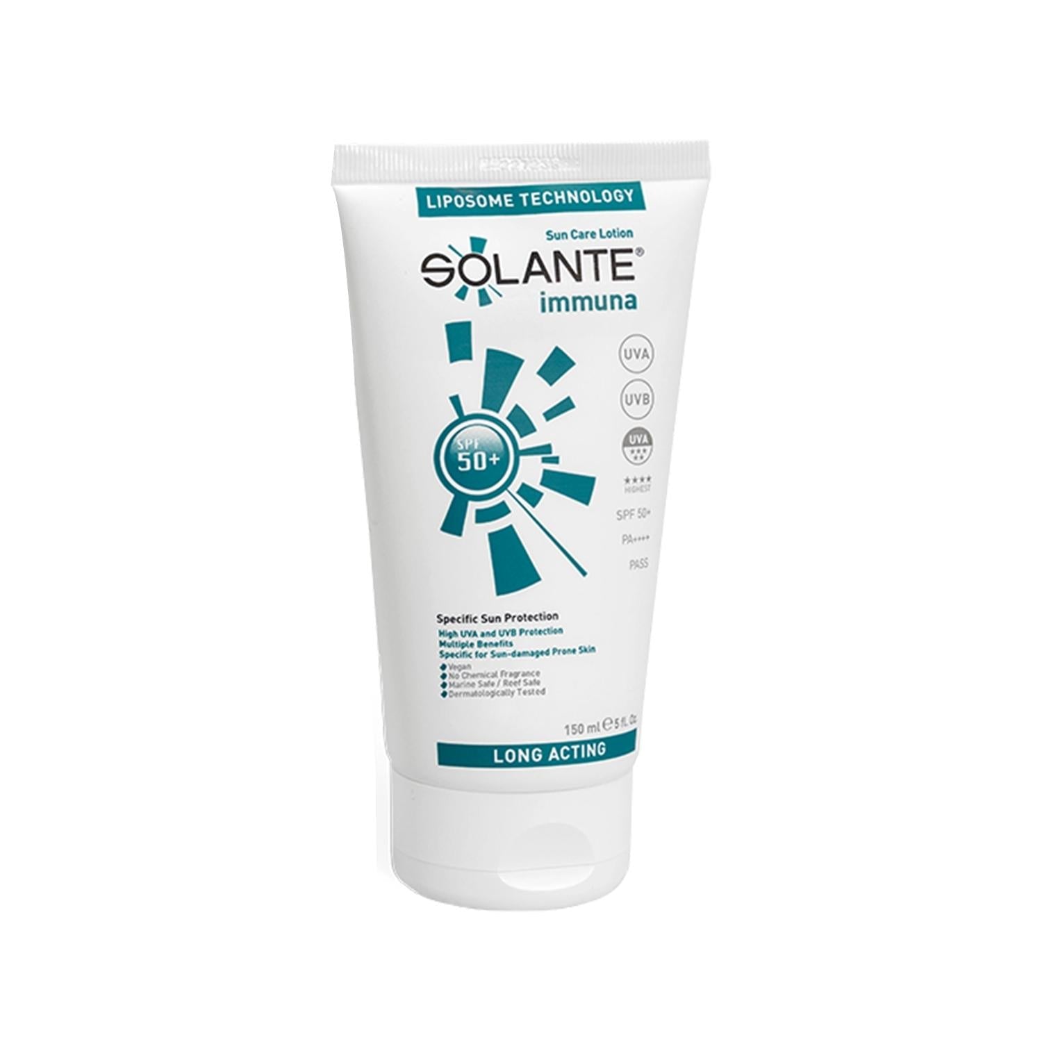 Solante Immuna SPF 50+ Sunscreen Lotion: Broad Spectrum Protection, Prevents Sunburn &amp; Skin Aging - 150ml