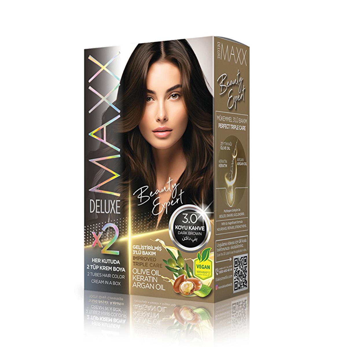 MAXX DELUXE Dark Brown Hair Dye: Olive Oil, Keratin &amp; Argan Oil - Nourishing At-Home Color for Strong, Healthy Hair