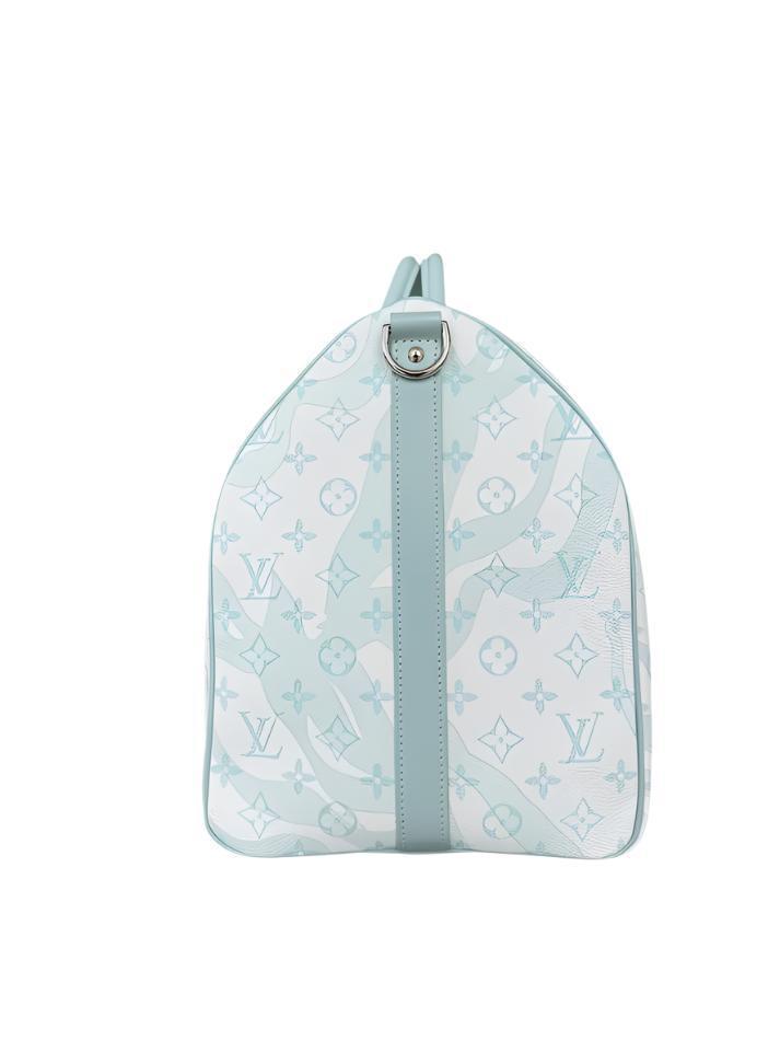 Louis Vuitton White &amp; Blue Aquagarden Monogram Keepall 50