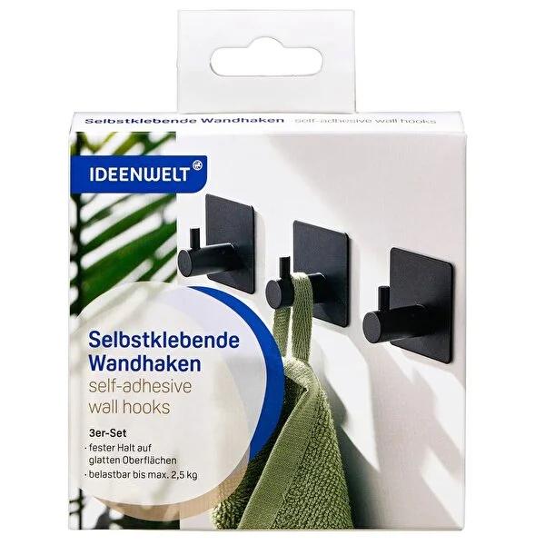 Ideenwelt Black Wall Mounted Organizer Set: Adhesive Bathroom Organizer with Toothbrush &amp; Razor Holder - Space Saving 3-Piece Set