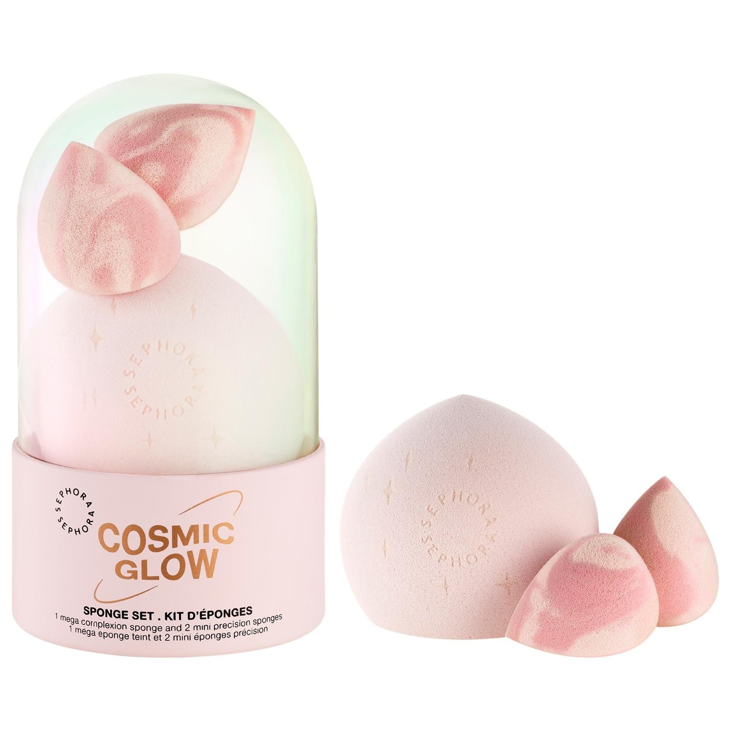 Cosmic Glow Makeup Sponge Set - 3 Unique Sponges &amp; Holographic Storage Case for Flawless Makeup Application