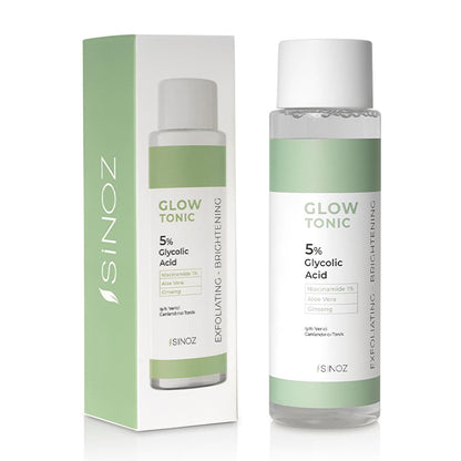 Sinoz Glow Tonik: Glycolic Acid Facial Toner for Exfoliating, Brightening &amp; Pore Minimizing - Aloe Vera, Ginseng, Niacinamide - Radiant Skin