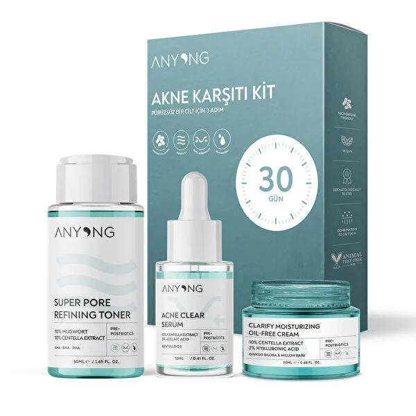 Anyong Acne Care Kit: AHA BHA PHA Toner, Azelaic Acid Serum &amp; Oil-Free Moisturizer for Clear, Poreless Skin