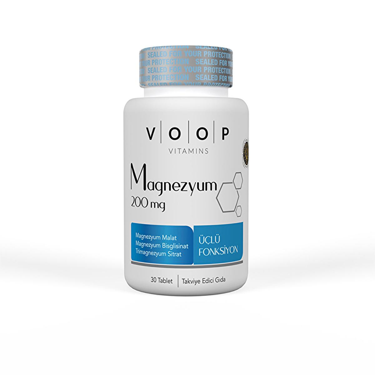 Voop Magnesium Supplement 200mg - Triple Magnesium Complex (Malate, Citrate, Bisglycinate) - 30 Tablets for Enhanced Absorption &amp; Muscle Function