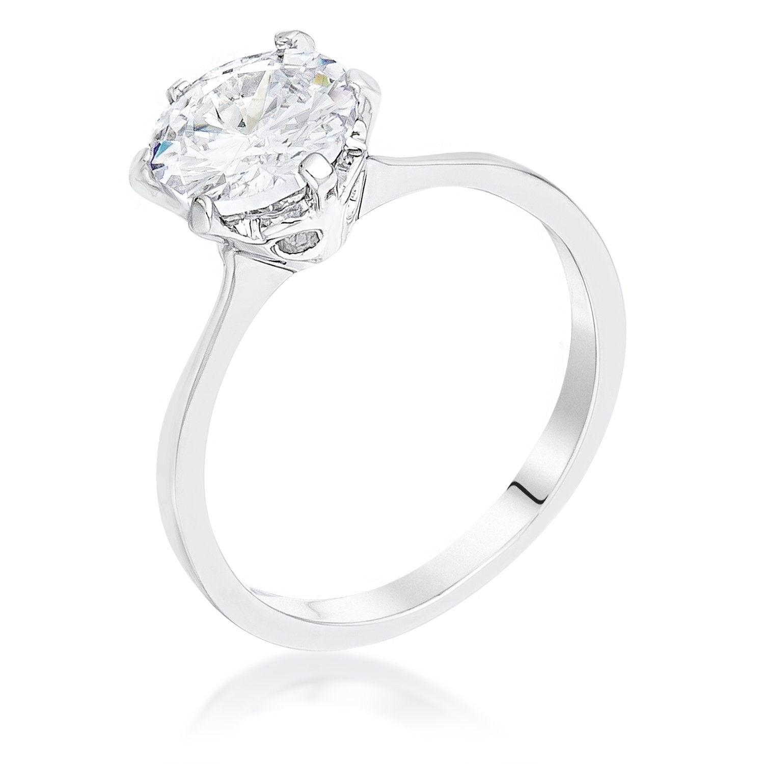 2Ct Rhodium Round Cut Scallop Solitaire Engagement Ring Size 8