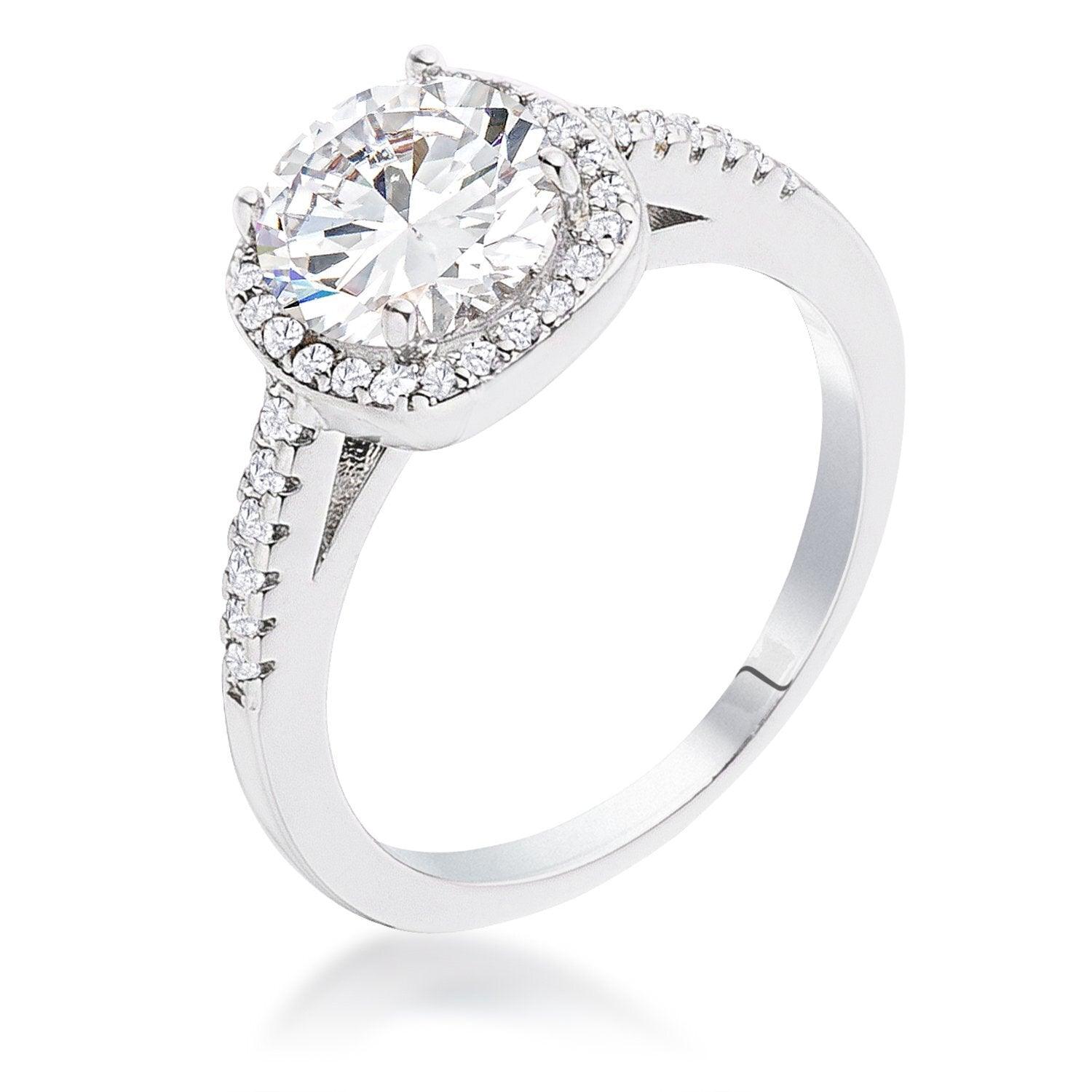 2.97Ct Rhodium Plated Classic Cushion Cut Halo Ring Size 5