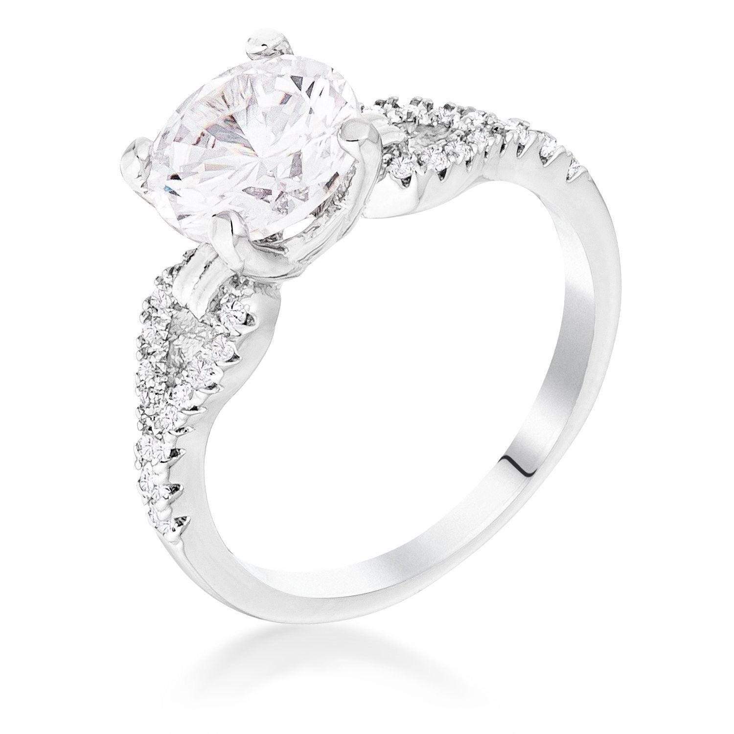 2.11Ct Rhodium Round Cut CZ Petite Ribbon Engagement Ring Size 5