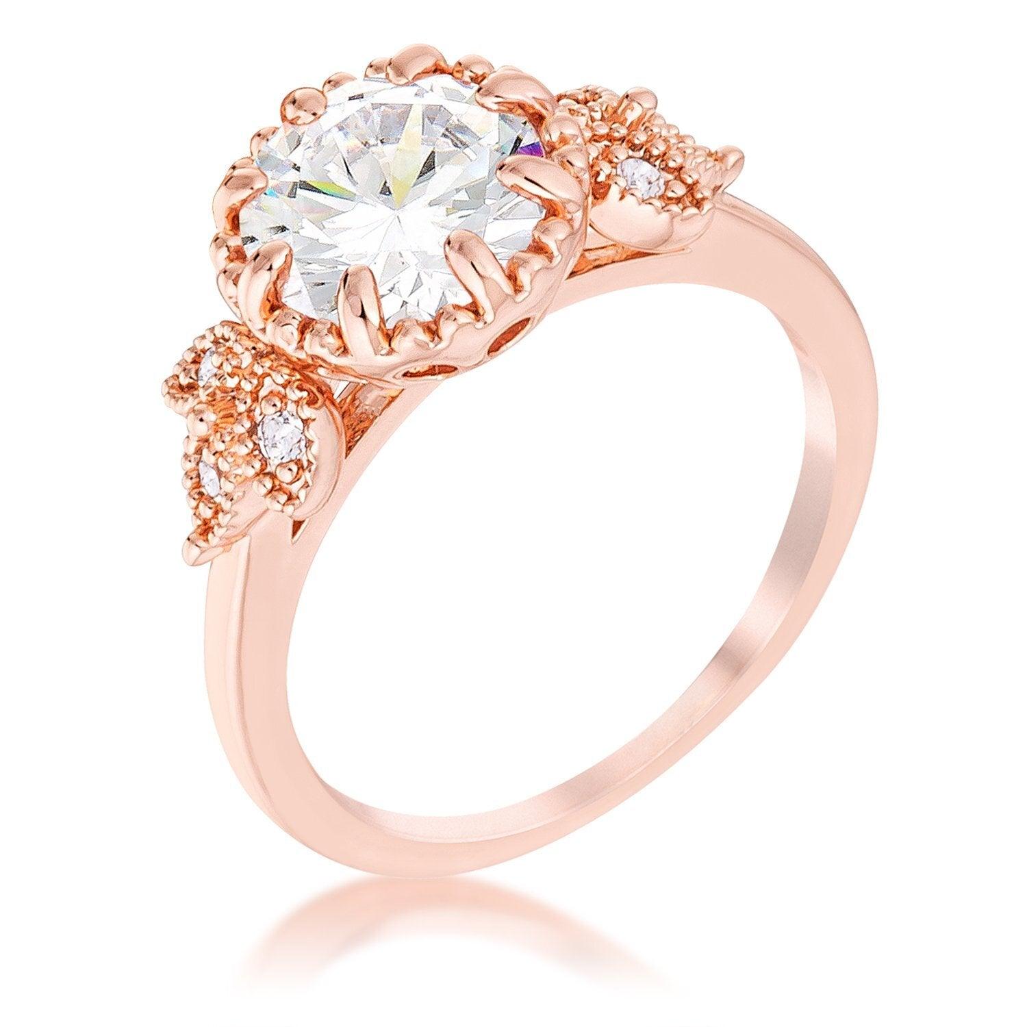 2Ct Rose Gold Plated Round Cut CZ Trio Laurel Leaf Engagement Ring Size 5