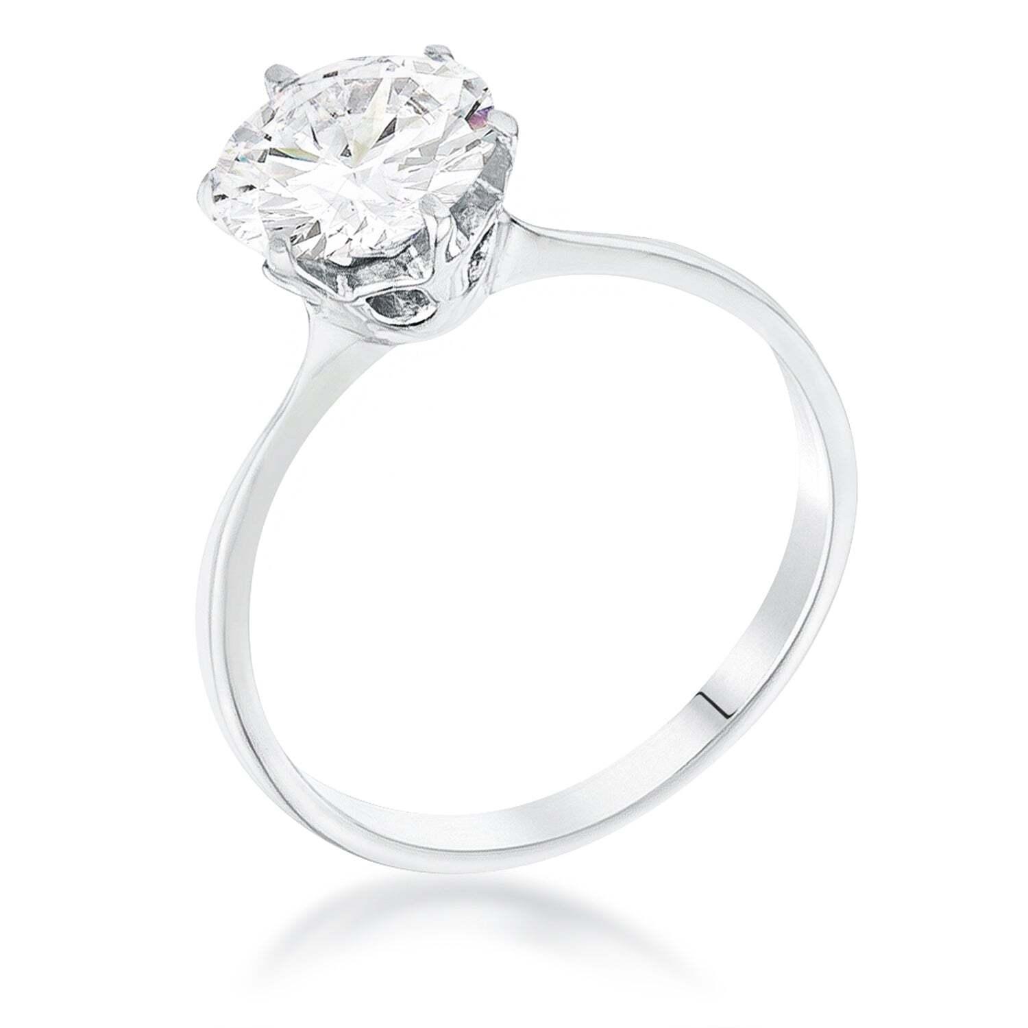 1 Carat Single Stone CZ Rhodium Classic Solitaire Ring Size 5