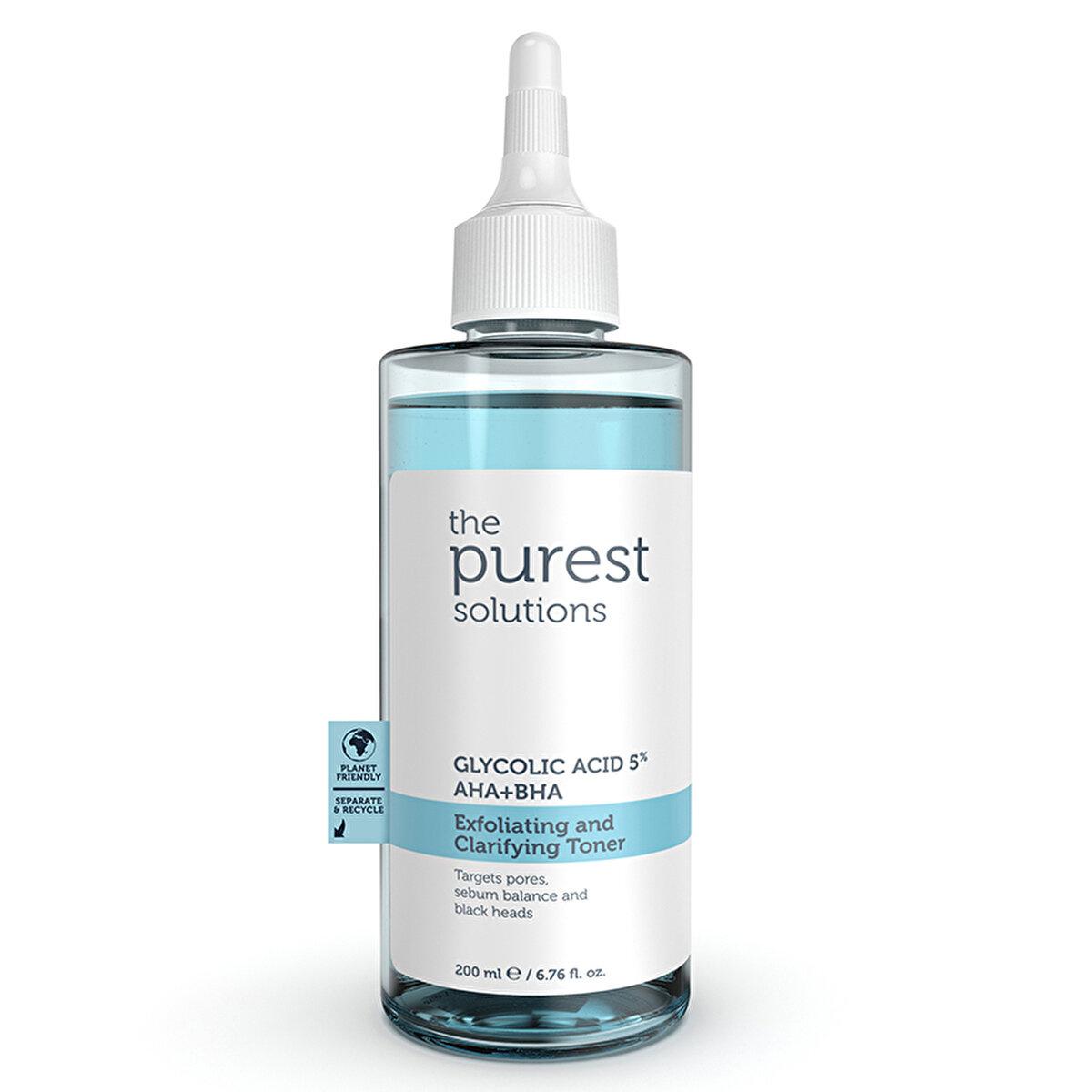 The Purest Solutions Exfoliating Toner with Glycolic Acid (5% AHA) &amp; BHA - Anti-Aging Skincare for Pore Minimization &amp; Sebum Balance