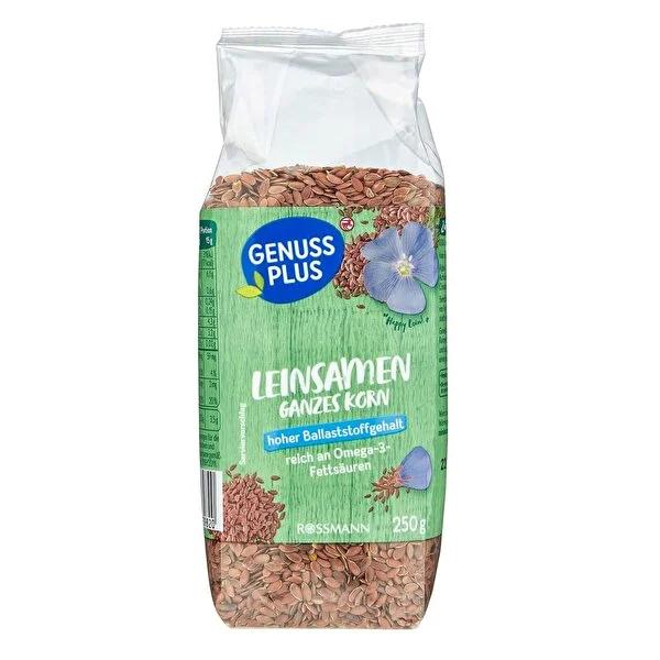 Genuss Plus Flax Seeds 250g: Omega-3, High Fiber, Vegan Protein - Boost Digestion, Heart Health &amp; Bone Strength Naturally.