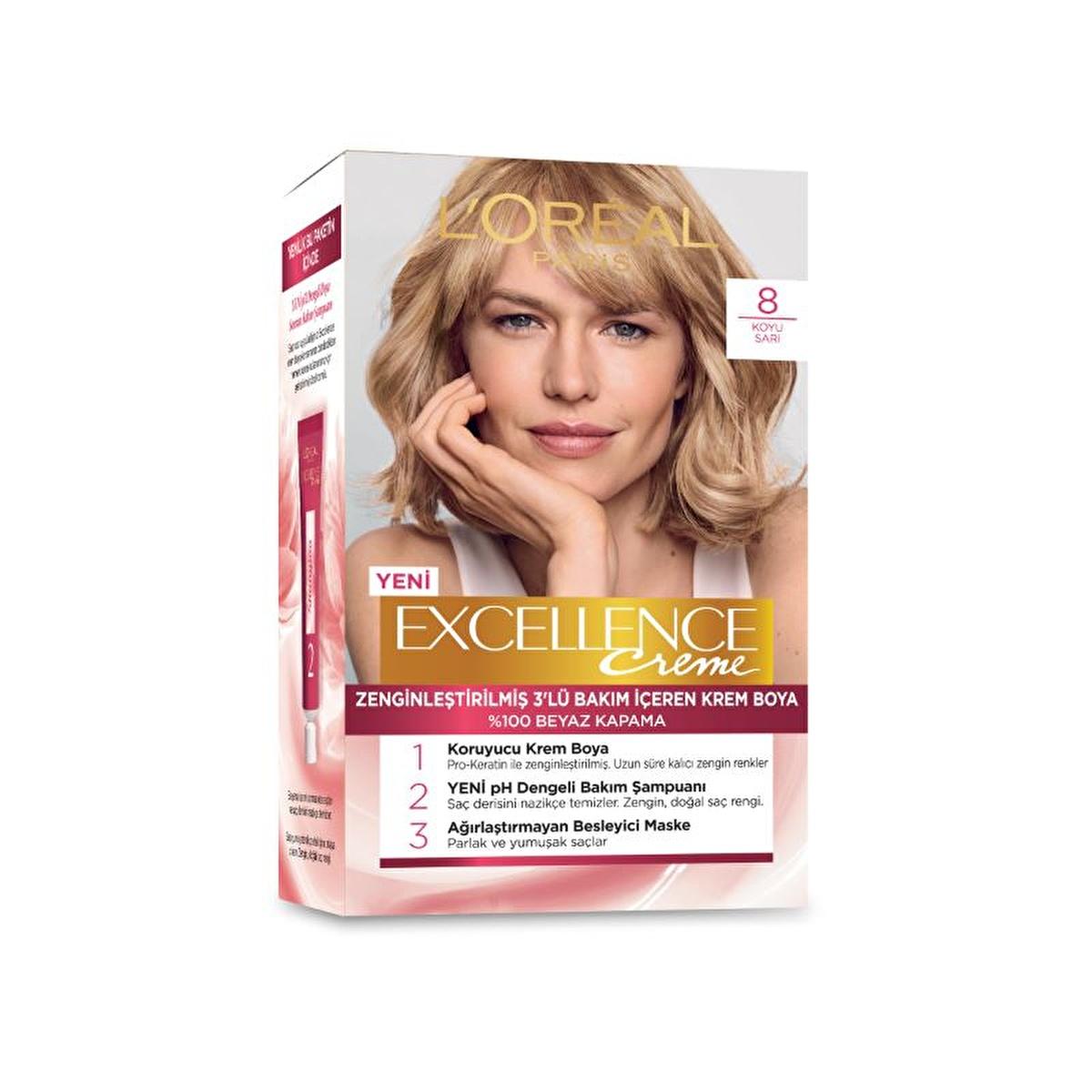 Loreal Paris Excellence Creme Hair Dye - 8 Dark Blonde, Long Lasting Color &amp; Nourishment