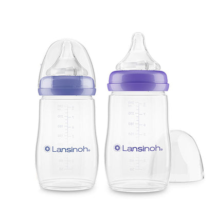 Lansinoh NaturalWave Baby Bottle Set (2 x 240ml): Anti-Colic, BPA-Free, Eases Transition from Breast to Bottle &amp; Prevents Nipple Confusion