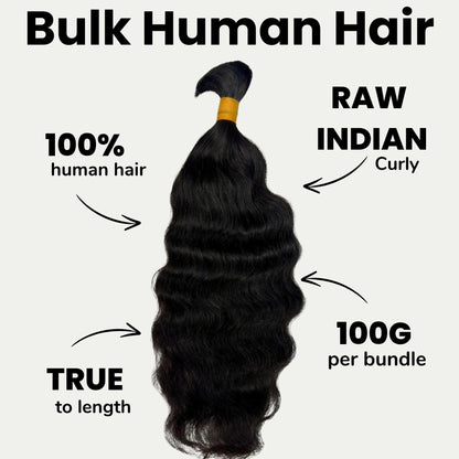 Raw Indian Curly Bulk 100% Human Braiding Hair