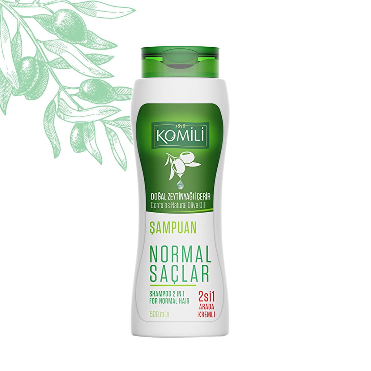 Komili 2-in-1 Olive Oil Shampoo: Moisturizing, Gentle &amp; Creamy Shampoo with Conditioner for Normal Hair - Daily Use, 16.91 fl oz