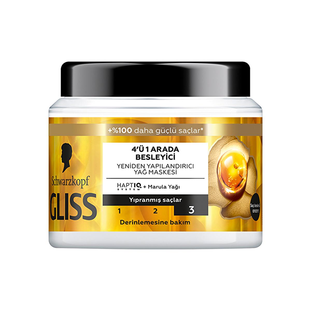 Gliss Oil Nutritive Hair Care Mask - Nourishing &amp; Repairing Treatment with Marula Oil for Damaged Hair