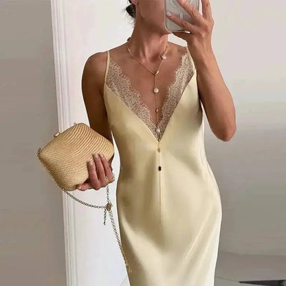 Elegant Lace Satin Spliced Women&