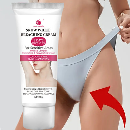 Snow White cream, private parts, underarms, knees, elbows, inner thighs, bikini line, armpits, dark areas of the body