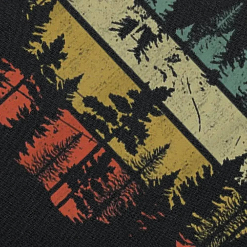 Wildlife Trees Outdoors Nature retro forest T-shirt featuring mountains, birds, and trees, perfect for hiking, camping, and birdwatching.