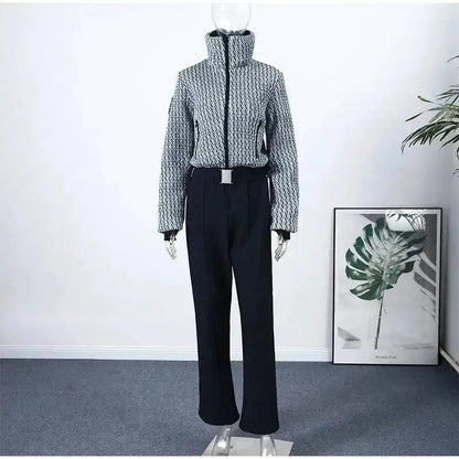 Women Fur Collar Hooded Skiwear Fashion Solid Thicken Zipper High Waist Slim Outdoor Overalls Jumpsuit Lady Winter Outwear by Dropshipman