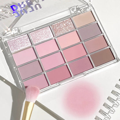 JUJU DREAM 16-Color Earth Tone Eyeshadow Matte &amp; Shimmer Palette, Lying Silkworm Brightener for Soft Daily Makeup