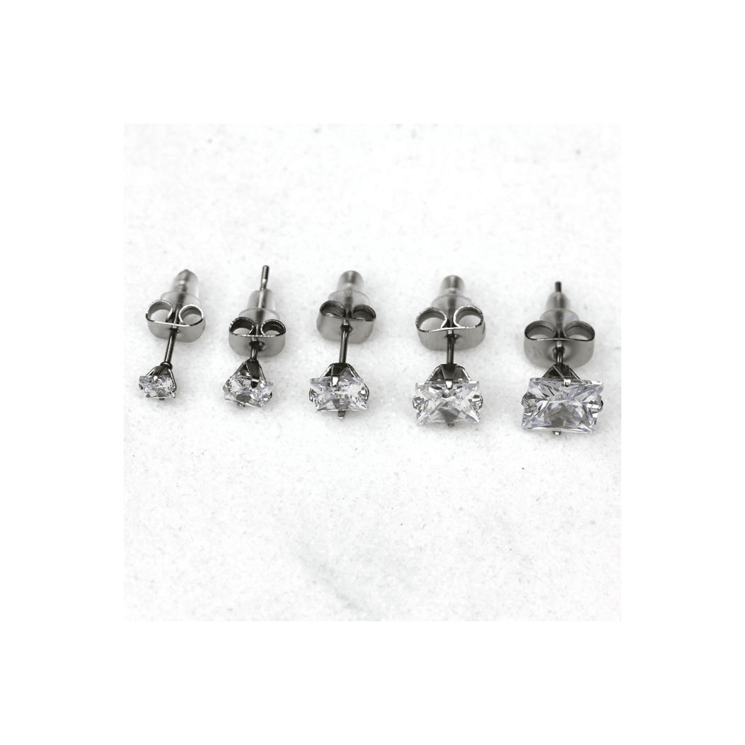 Pair of 316L Surgical Steel Clear Princess Cut CZ Stud Earrings