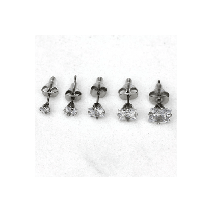 Pair of 316L Surgical Steel Clear Princess Cut CZ Stud Earrings